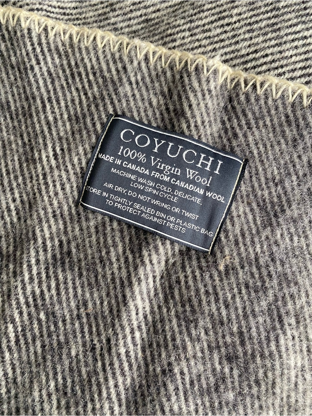 Coyuchi Brand New Wool Blanket in Heathered Gray with Tan